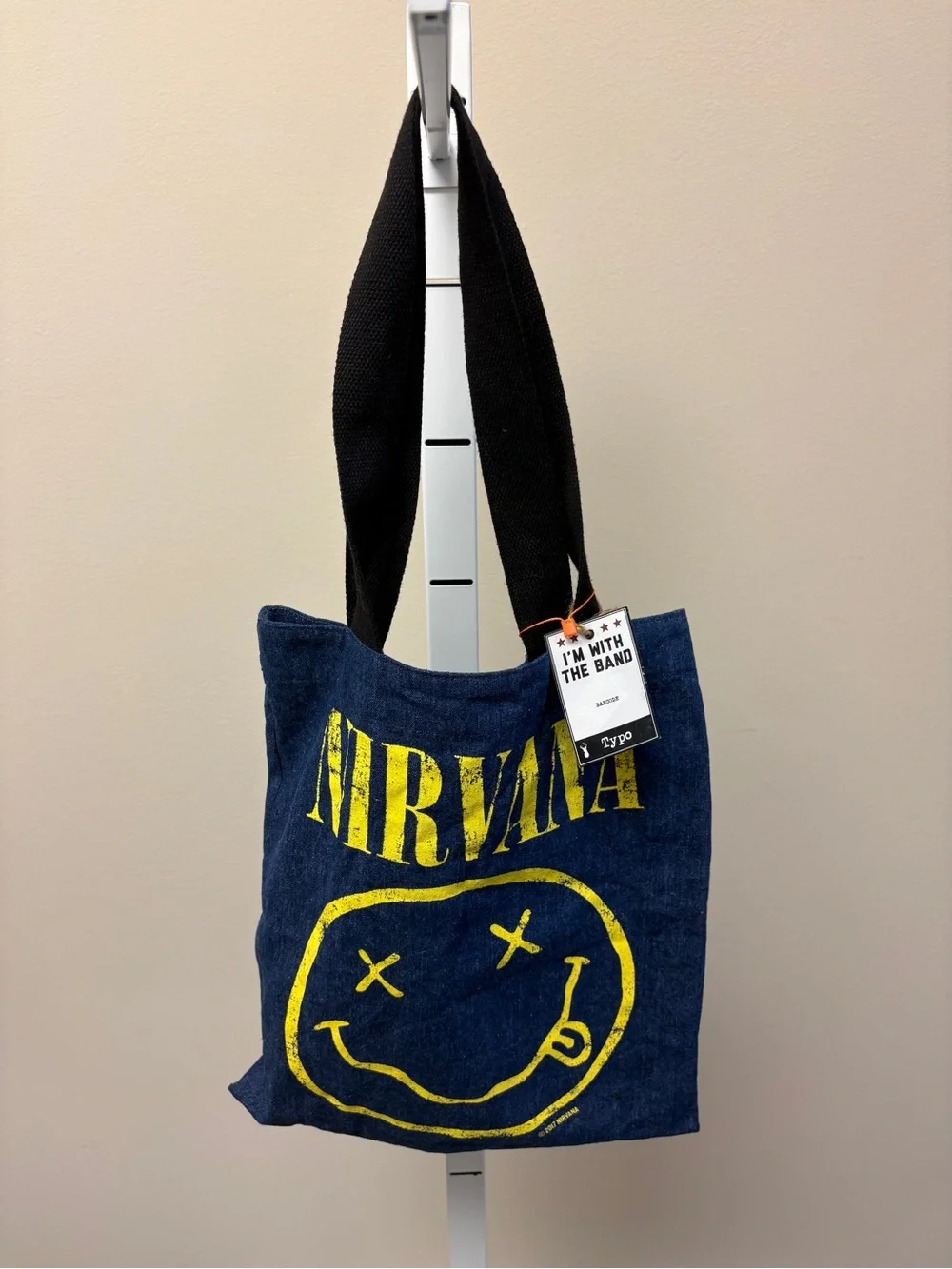 NIRVANA Navy Denim Bag with Yellow Logo